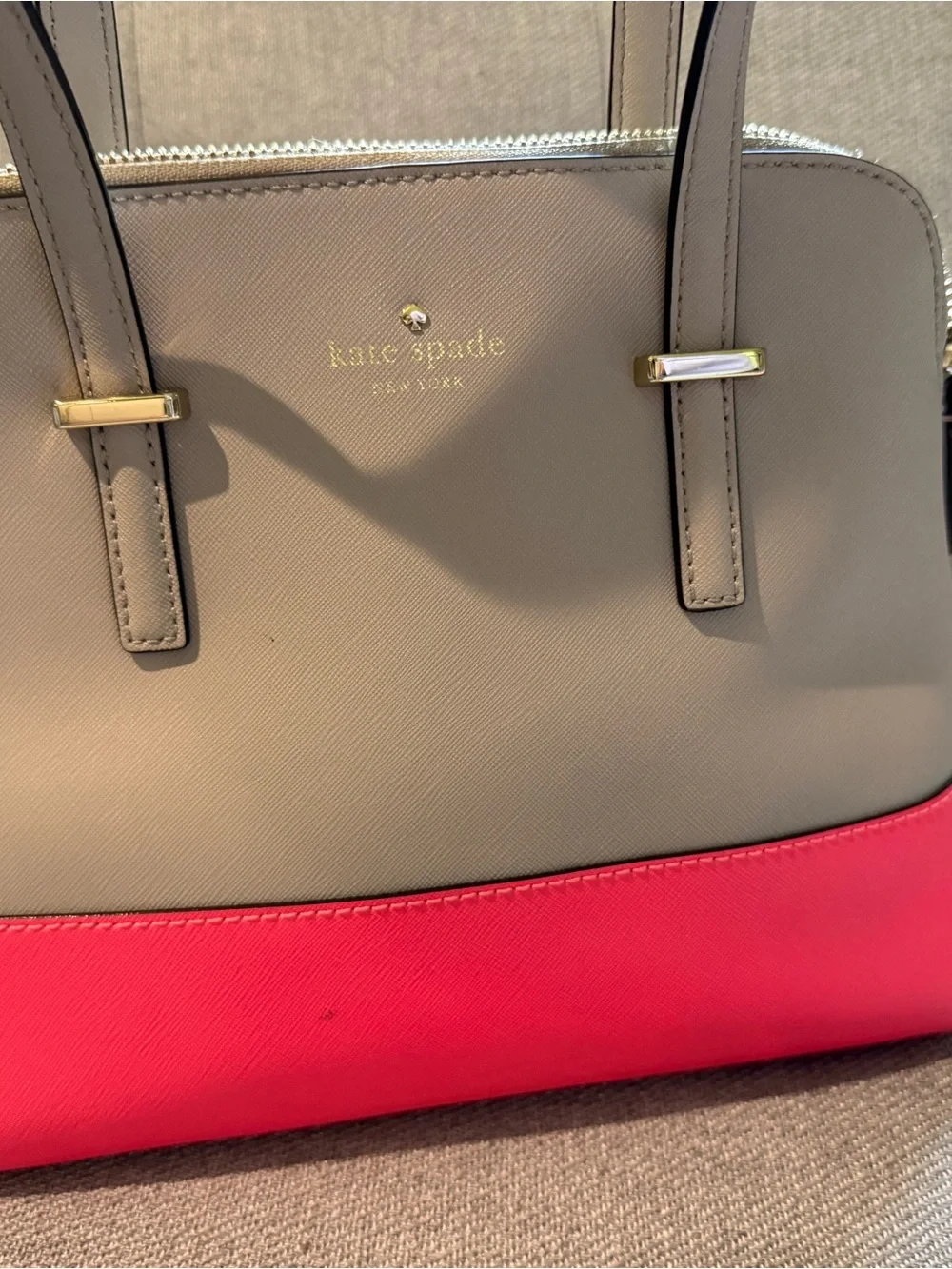 Kate Spade Beige & Hot Pink Dome Satchel w Wallet, shoulder strap and dust bag